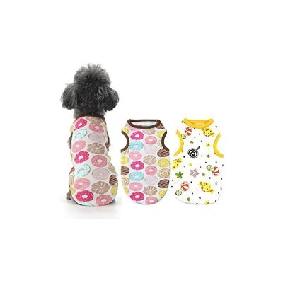 Abrlo - Set di 2 magliette per cani, in cotone, per animali domestici, per cani di piccola taglia, gatti, morbido e traspirante, per primavera,