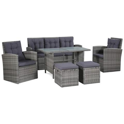 Set Divano Da Giardino 18 Pz In Polyrattan Grigio