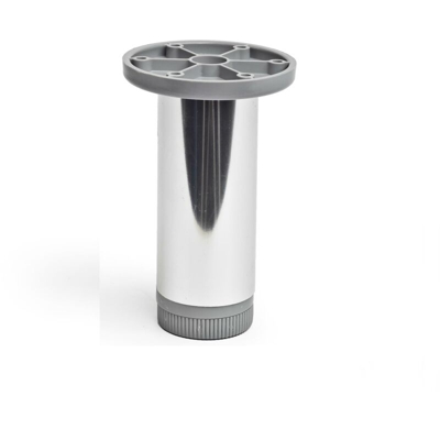 gamba cilindrica stile moderno per mobili bassi. Altezza di 12 cm. Realizzata in alluminio con finitura cromo brillante. Per il bricolage e il DIY.