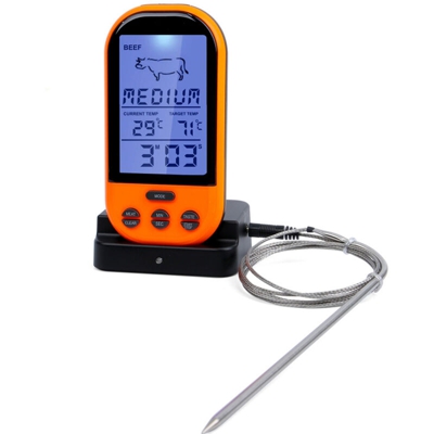 Termometro elettronico wireless per barbecue fornito senza batteria,sonda impermeabile arancione - sonda impermeabile arancione