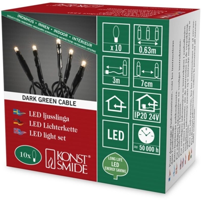 catena luminosa a micro LED, 10Â diodi a luce bianca calda, 24Â V trasformatore interno, cavo verde 6350Â â??Â 120 - Konstsmide