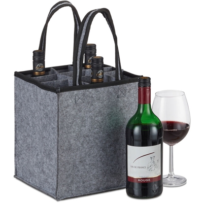 Portabottiglie, 9 Divisori, Borsa per Bottiglie di Vino & Birra, Bottiglie Vuote, 45x24x24 cm, Grigio