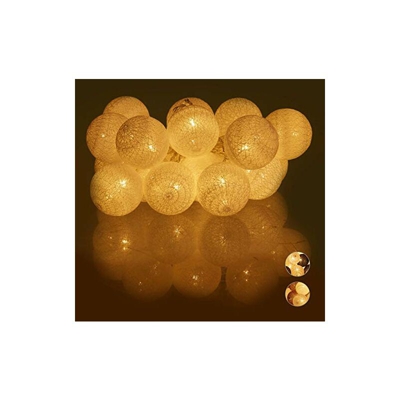 Relaxdays Catena di Luci a LED, 20 Sfere Luminose in Cotone, da Atmosfera, a Batteria, Luci da 6 cm Ã, in Bianco