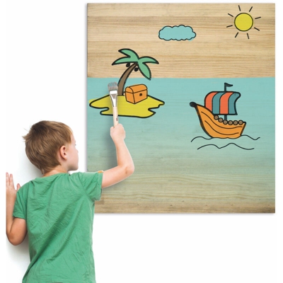 Quadro da dipingere per bambini, legno pino massiccio. Battello. 60X70