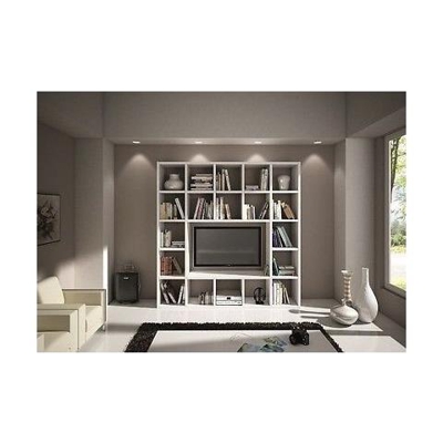 Libreria Parete Moderno Soggiorno Porta Tv Legno Bianco Frassinato Componibile