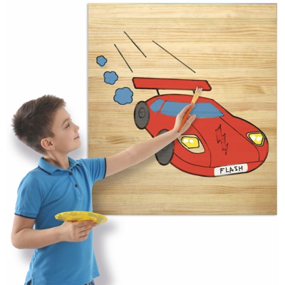 Quadro da dipingere per bambini, legno pino massiccio. Macchina. 60X70