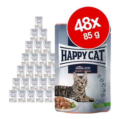 Happy Cat Buste Meat in Sauce 48 x 85 g  - Mix 1: Agnello, Salmone, Manzo, Trota, Anatra, Pollame