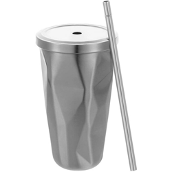 Bicchiere in acciaio inossidabile Bicchiere con cannuccia a doppia parete Tazza da caffè 500ml Rombo irregolare con coperchio - Litzee características
