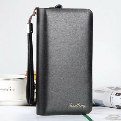 Portafoglio in pelle PU con doppia zip Portamonete Portamonete Porta carte Borsa uomo nero SENZA BOXE