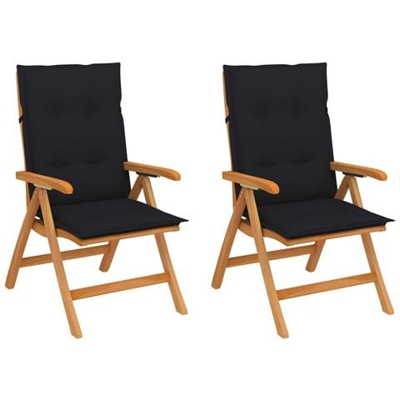 Sedie Da Giardino 2 Pz Con Cuscini Neri In Massello Di Teak