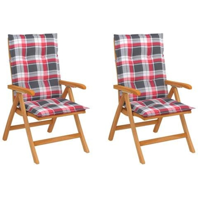 Sedie Giardino 2 Pz Con Cuscino Rosso A Quadri Massello Di Teak