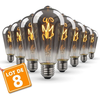 Lotto di 8 lampadine a LED E27 ST64 affumicato filamento vintage decò