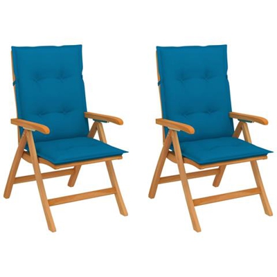 Sedie Da Giardino 2 Pz Con Cuscini Blu In Massello Di Teak