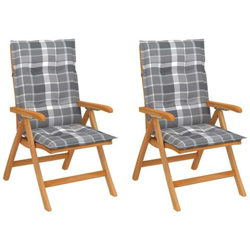 Sedie Giardino 2 Pz Con Cuscino Grigio A Quadri Teak Massello en oferta