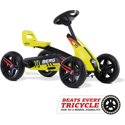 SOLO Go-kart a pedali con volante e sedile regolabili - giallo/nero. Sicuro e stabile. Quattro solidi pneumatici EVA che non si sgonfiano. Per