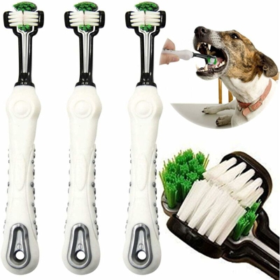 3 Pack Spazzolino da denti per cani per la cura dei denti per animali domestici Spazzolino da denti a tre teste Igiene dentale Spazzolino da denti