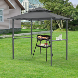 Gazebo per BBQ / Griglia 250x241x151 cm Riparo da Giardino con Tettucio Doppio e 2 Mensole Laterali - Struttura in Acciaio con Tenda in Tessuto precio