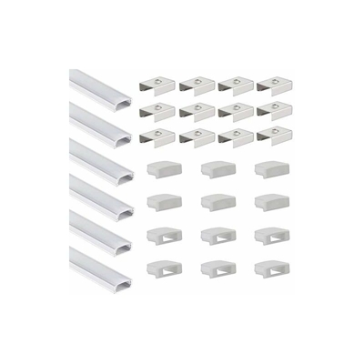 PL1 Anser - Confezione da 6 pezzi, 1 m, con tappi terminali e clip di montaggio, copertura opale e strisce LED, profilo in alluminio per strisce LED,