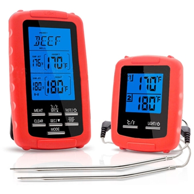 Termometro per barbecue wireless rosso, un set di due
