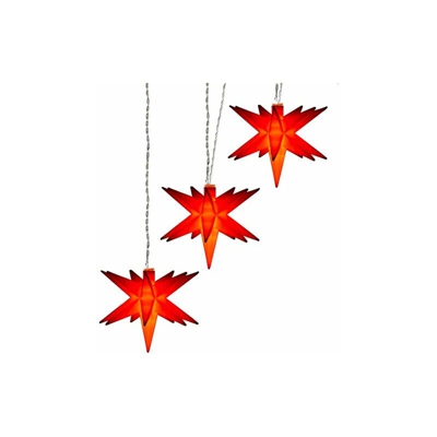 Catena a 3 stelle a LED, diametro delle stelle: 15 cm, lunghezza della catena 1,5 m (incluso 1 m di cavo), colore LED bianco caldo, per interni ed