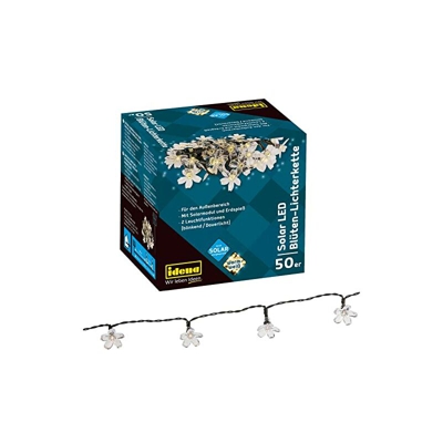 30131 - Ghirlanda di luci a LED con 50 LED bianco caldo a forma di fiore, con 2 funzioni di illuminazione, pannello solare e picchetto, decorazione