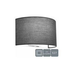 HARPER LIVING 1xE27/ES Lampada da parete con interruttore, paralume in tessuto grigio semicircolare adatto per l'aggiornamento LED, ideale per camera en oferta