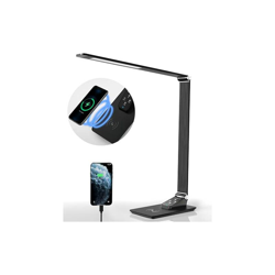 Lampada da scrivania a LED, in metallo, con caricatore wireless, a risparmio energetico, luce LED, protezione per gli occhi, porta di ricarica USB, precio
