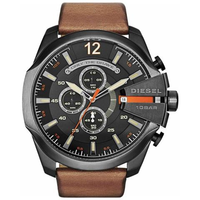 Dz4343 Mega Direttore Quadrante Nero In Pelle Marrone Orologio Da Uomo