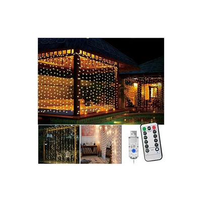 Catena di luci a LED USB, 3 x 3 m, 300 LED, luce bianca calda, USB, 8 modalitÃ con telecomando, timer impermeabile, IP65, decorazione per interni ed