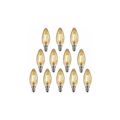Lampadina a LED Edison E14, 12 pezzi, vintage, a candela, luce bianca calda, 4 W, 2700 K, vetro ambrato, ideale per lampadari, lampadari, lampade di