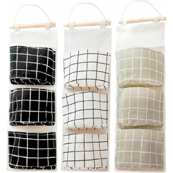 3 pezzi borsa da appendere borsa da appendere, cestino pieghevole in tessuto di lino da appendere a parete organizer con 3 tasche per bagno stanza características