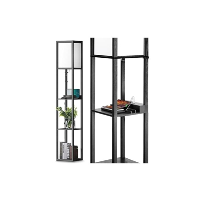 Lampada a stelo con scaffali, moderna lampada a LED alta, 2 porte USB, in legno, colore nero, per soggiorno, camera da letto e ufficio (lampadina non