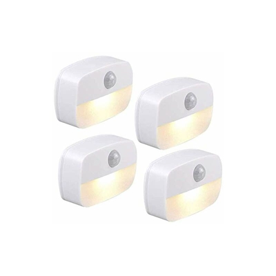 Set di 4 luci notturne a LED automatiche, da parete, con sensore di movimento adesivo, luce notturna da parete per bagno, camera, corridoio, bianco