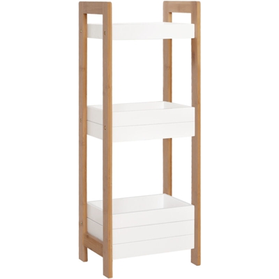 HOMCOM Mobiletto Bagno a 3 Ripiani Compatto in Legno MDF Bianco e Bambù 27.5x20.8x74cm