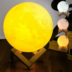 Lampada Tavolo Luna 15cm Luce LED 3 Colori Moon Lamp Batteria USB Supporto Legno características
