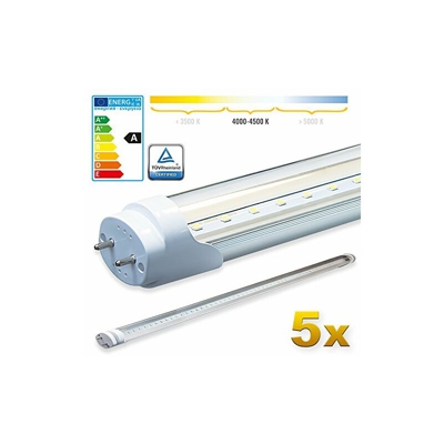 5x SMD LED Tubo 120cm Certificazione TÃ?V Bianco neutro - Tubo fluorescente T8 G13 - Cover trasparente 18 W, 1800 Lumen- pronto per l'installazione