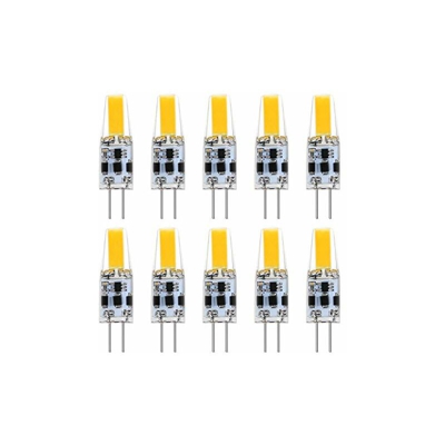 Lampadine a LED G4, 10 pezzi, 2 W, sostituisce lampadine alogene da 30 W, 300 lm, 2800-3000 K, luce bianca calda, 12V-24 V, AC/DC, non sfarfallio,