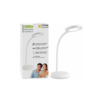 Lampada da scrivania a LED da 6 W per ufficio, lampada da comodino, 500 lm, braccio morbido, ultra sottile, a risparmio energetico, colore bianco