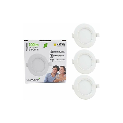 Faretto da incasso a LED, 3 W, 230 V, IP44, ultra piatto, set da 3 pezzi, per soggiorno, bagno, 68 mm di diametro, 29 mm di profonditÃ di montaggio