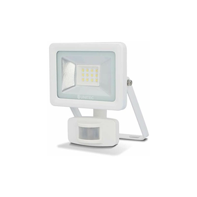 Faretto LED con sensore di movimento, 10 Watt, 800 Lumen, IP44, bianco