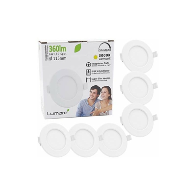 Faretti LED 6W equivalenti a 40W â?? 360lm luce calda bianca faretto ultrasottile foro 100mm faretti LED da incasso per cartongesso set di 6 pezzi