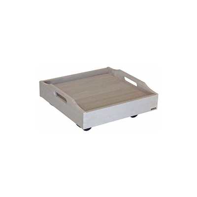 Carrello per piante VINTAGE 29 x 29 x 10,5 cm I Carrello per interni ed esterni I Portavaso in legno massello di conifere FSC®, color tortora, con