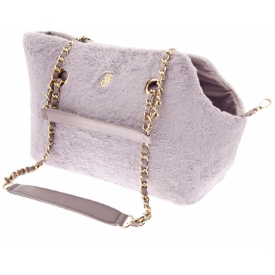Borsa in peluche con manci in catena per cani e gatti modello F-Fur - rosa