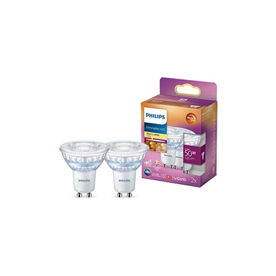 Philips Lighting - Philips Faretto LED, 2 Pezzi, Equivalente a 50W, Attacco GU10, Luce Bianca Calda, Dimmerabile