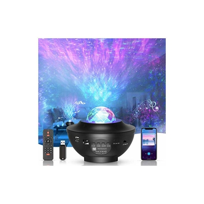 Proiettore a forma di cielo stellato a LED, con proiezione di onde d'acqua, luce notturna telecomandata, lettore musicale cambia colore con