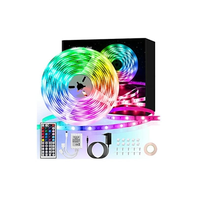 Striscia LED da 10 m, 1 x 10 m, 5050 SMD, 300 LED, con telecomando a 44 tasti, alimentatore di rete 12 V, non impermeabile per casa, stanza, feste,