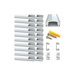 Chesbung - Profilo a LED in alluminio, 1 m, confezione da 20 pezzi a forma di U per strisce LED/nastro fino a 12 mm), coperture in bianco latte, características