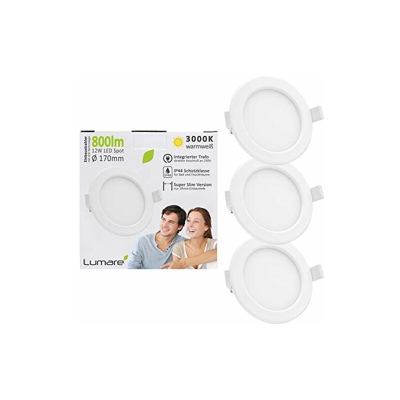 Faretto da incasso a LED, 12 W, 800 lm, 230 V, IP44, ultra piatto, set da 3 pezzi, per soggiorno, bagno, da incasso, 26 mm, profonditÃ di incasso