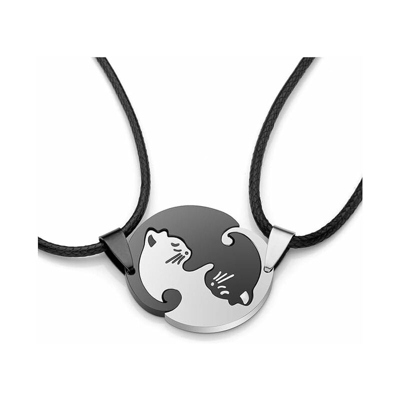 LITZEE Gioielli Collana coppia in acciaio inossidabile con ciondolo gatto Coppia catena Tai Chi Yin e Yang Catene partner Puzzle Portachiavi