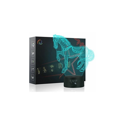 lampada LED, illusione 3D, luce da notte, 7 colori, cambia al tocco, piatto acrilico, base in ABS e porta USB, lampada da scrivania, Pferd-2, 2G11